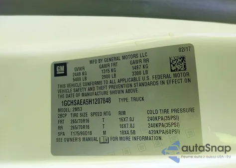 2017 Chevrolet Colorado from USA, damaged, VIN 1GCHSAEA5H1207848